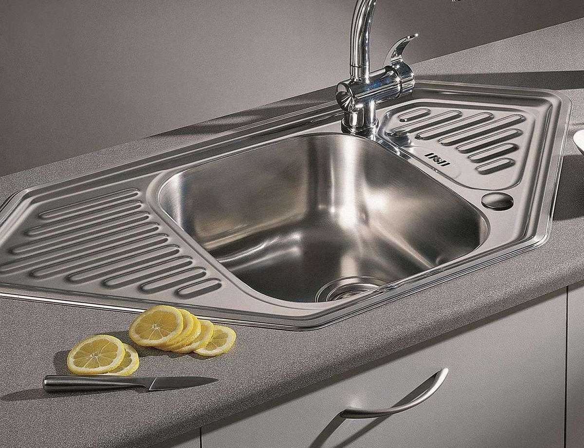 ECKSPÜLE Medusa, Einbauspüle 95x50cm, Küchenspüle mit Hahnloch - Grau, Metall (50/18/95cm)