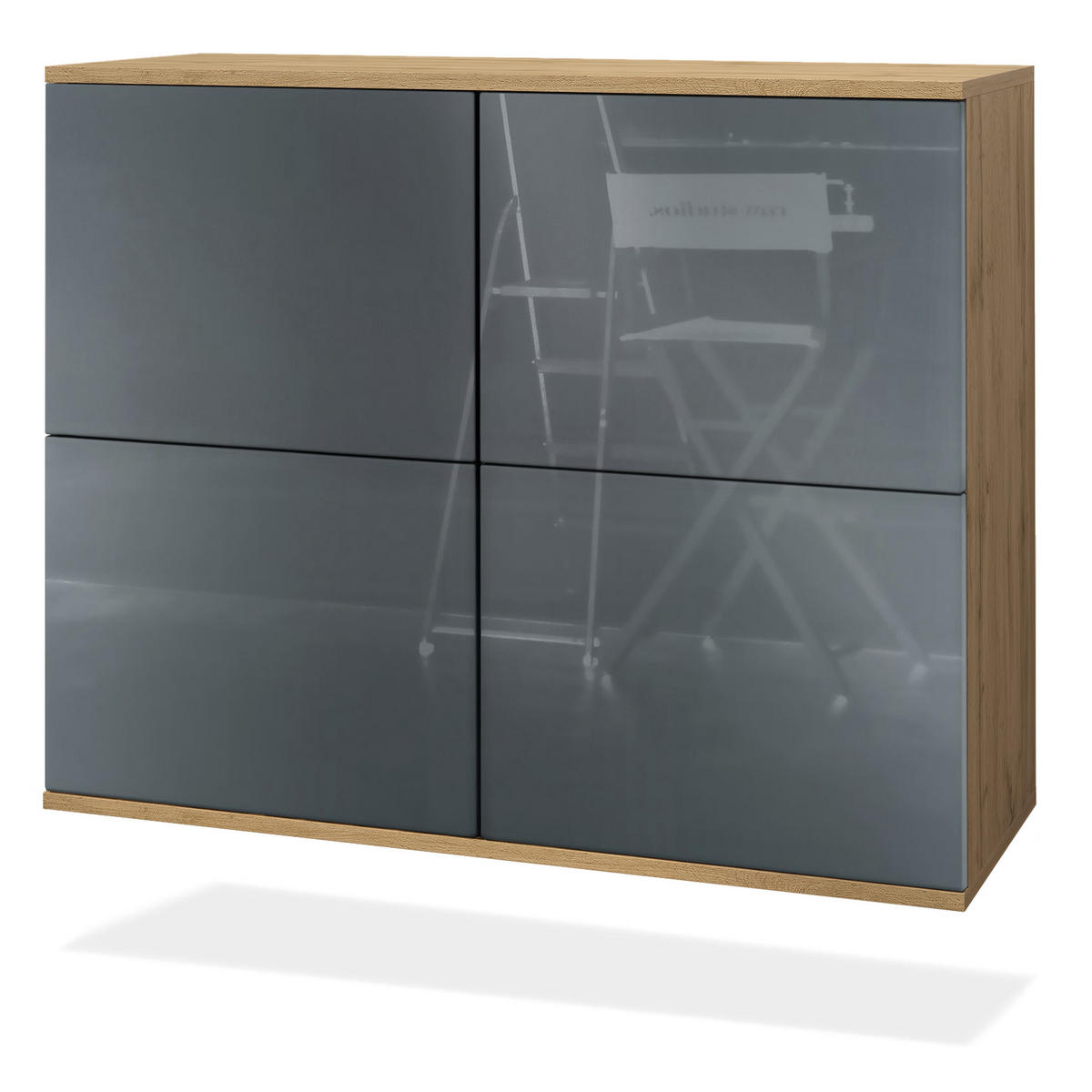 KOMMODE Rova Grau Hochglanz - Grau, Holzwerkstoff (92.5/73.5/35cm) - Vladon