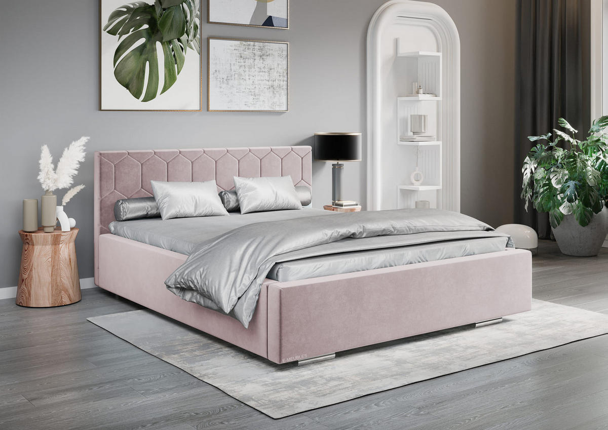 POLSTERBETT Bett 02 - 160x200 - Flamingo - Hellrosa, Holz/Textil (160/200cm) - Möblo