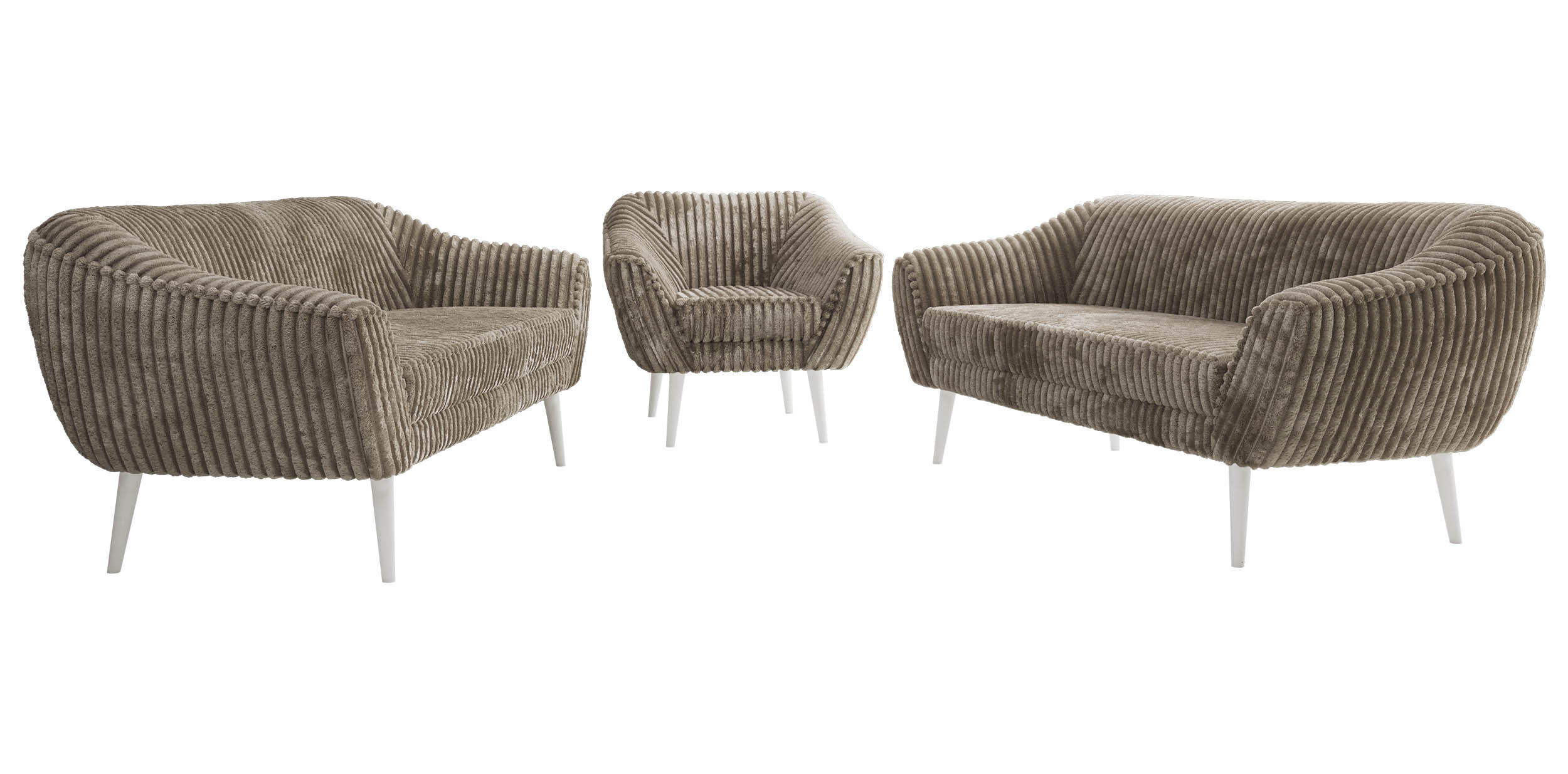 SITZGARNITUR PIRS 3+3+1 - Hellbraun Cord - Weiße Beine - Hellbraun/Weiß, Holzwerkstoff/Textil (180/75/74cm) - MKS