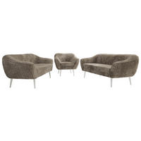 SITZGARNITUR PIRS 3+3+1 - Hellbraun Cord - Weiße Beine - Hellbraun/Weiß, Holzwerkstoff/Textil (180/75/74cm) - MKS