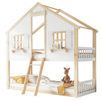 ETAGENBETT 90/200 cm & 90/200 cm in Weiß & Natur mit Dach, Fenster und Leiter - Weiß/Naturfarben, Holz/Holzwerkstoff (90/200cm) - CHICFURN