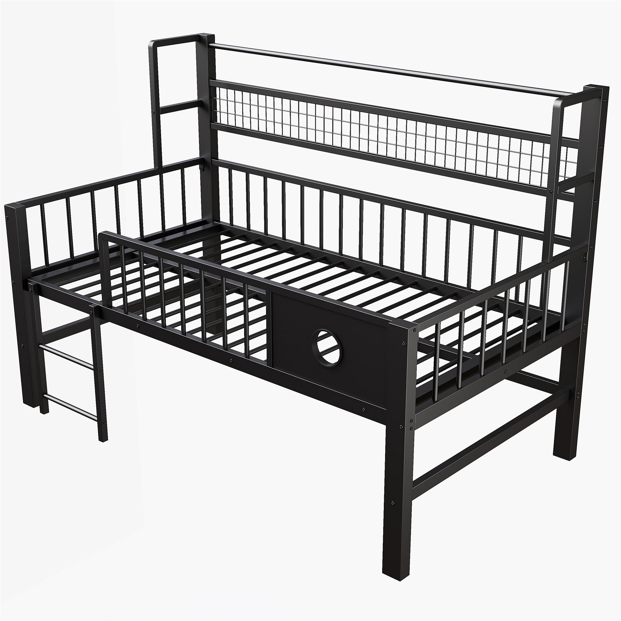 KINDERBETT 90/200 cm DE-02515, in Schwarz, mit Ablagefächern und Kleiderstange - Schwarz, Metall (90/200cm) - ComfortXL