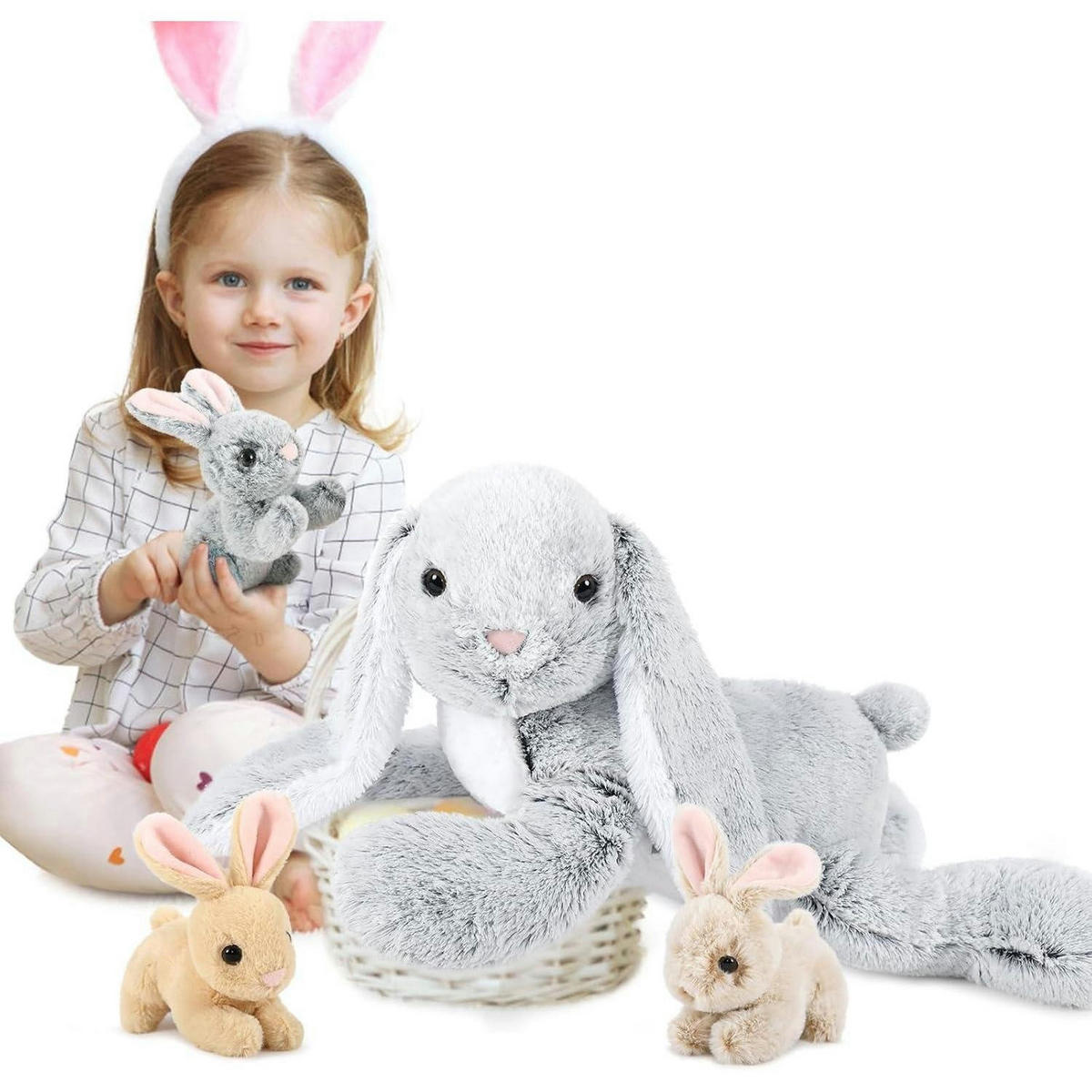 PLÜSCHTIER Hase mit 3 Babys 63 cm Grau - Multicolor, Textil (40/60cm)