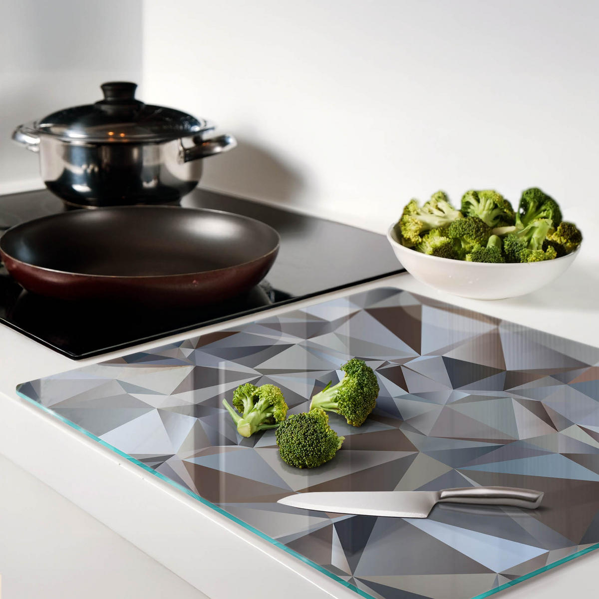 GLASPLATTE 60x52 cm Abstrakte Dreiecke - Grau, Glas (60/0.4/52cm) - TULUP