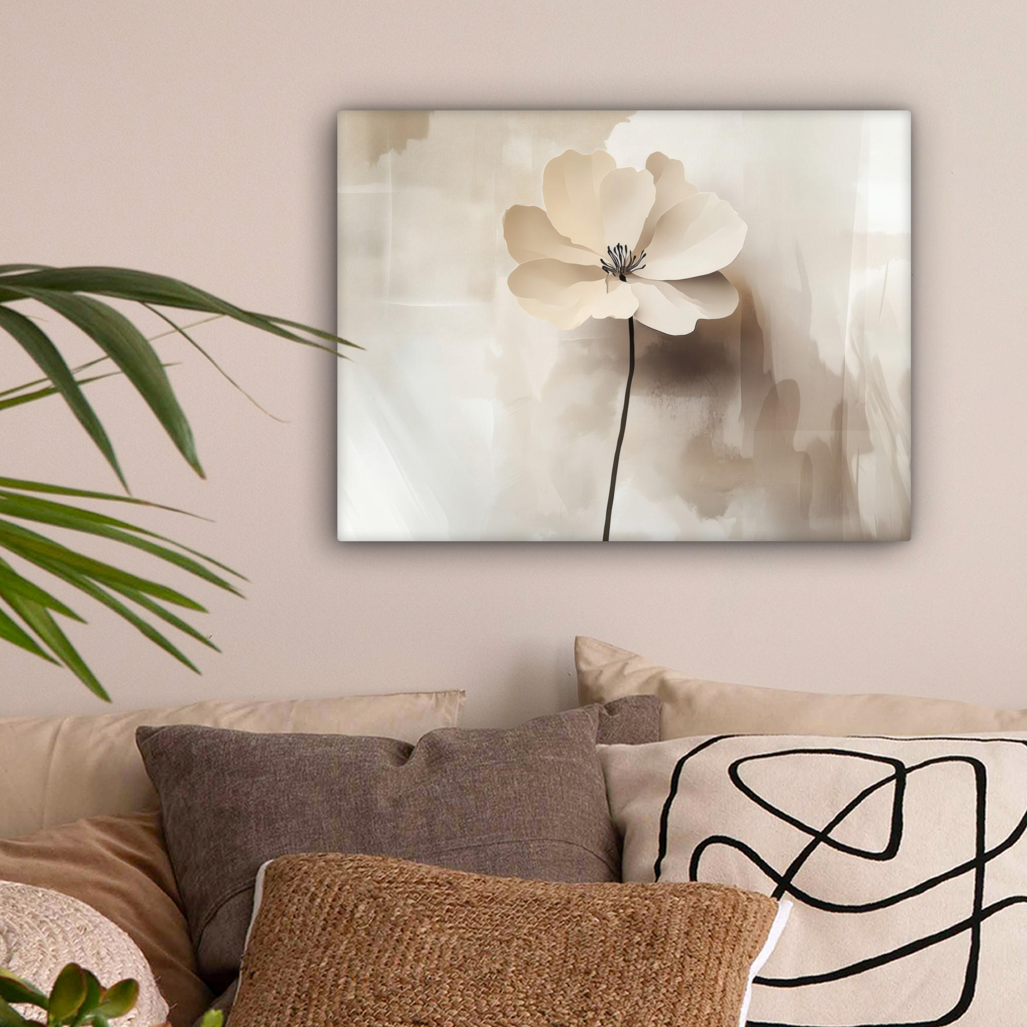 LEINWANDBILD Blume - Beige - Farbe - Schatten 40x30 cm - Creme, Textil (40/30cm) - MuchoWow