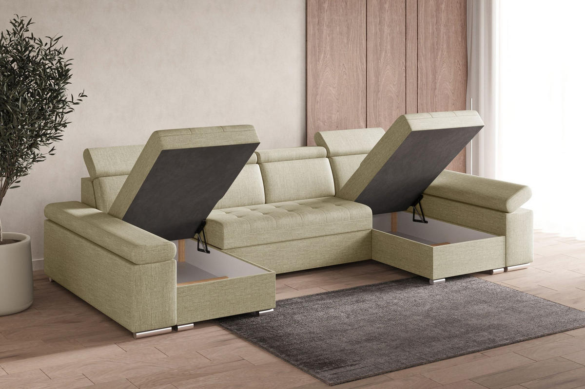 WOHNLANDSCHAFT - Ecksofa U - Luka U - Beige (Twist 01) - Beige, Holzwerkstoff (330/94/168cm) - Möblo