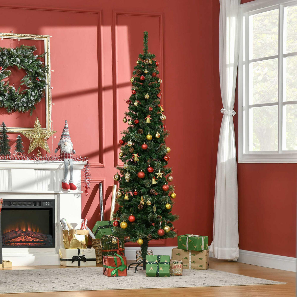 KÜNSTLICHER Weihnachtsbaum, 195 cm Christbaum mit 556 Spitzen für Weihnachten - Grün, Kunststoff/Metall (195cm) - HOMCOM