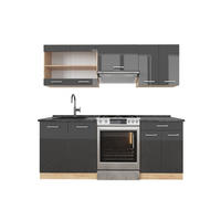 KÜCHENZEILE R-Line Anthrazit Hochglanz/Goldkraft Eiche 200 cm , AP Anthrazit - Honigeiche/Schwarz Hochglanz, Holzwerkstoff (200/81.6/60cm) - Vicco
