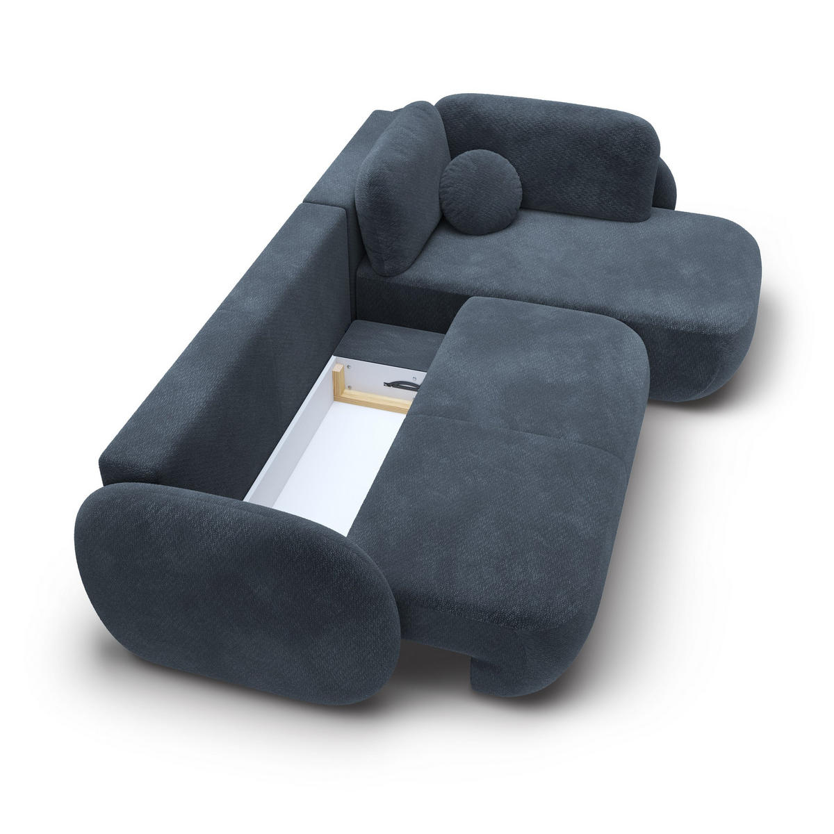 ECKSOFA AMICO II R-S Dunkelblau Geflochtener Stoff mit Schlaffunktion - Dunkelblau, Holz (289/190cm) - MASSENO