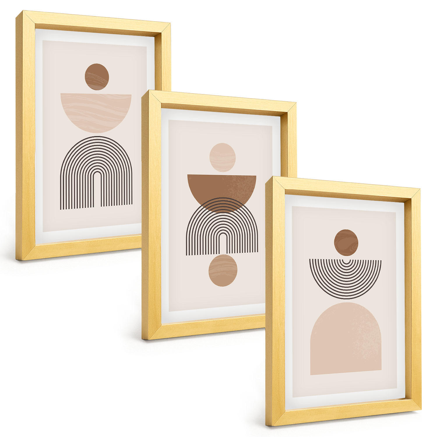 BILDER SET 3er Set - 20x30 cm Goldrahmen - Abstrakte braune Formen - Goldfarben, Kunststoff (20/30cm) - TULUP