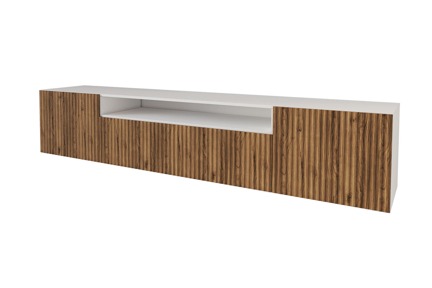 LOWBOARD NOA-2-W 200x40x41 cm - Weiß / Katania - Eiche Wotan, Holzwerkstoff (200/40/41cm) - ALTDECOR