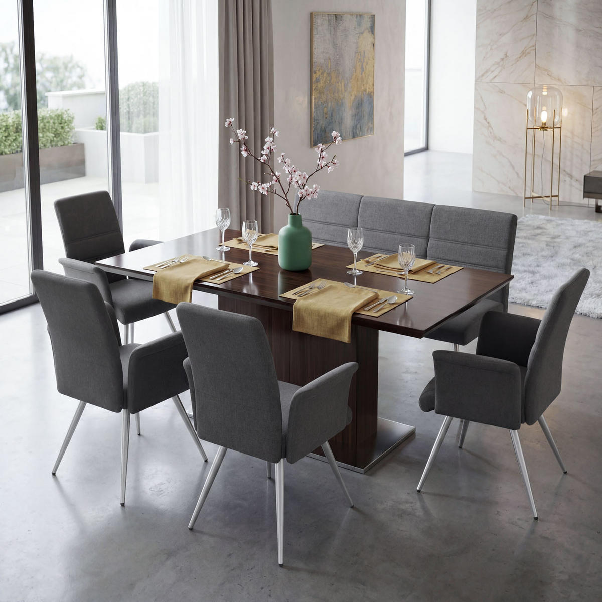 ESSZIMMER-SET Grau 4er-Set - Grau, Textil (160/99/68cm) - MCW