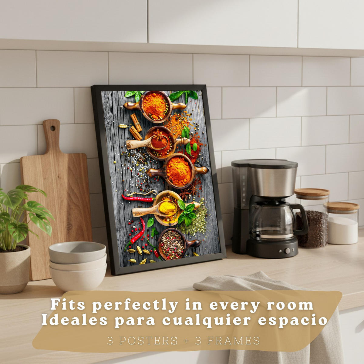 PLAKAT Sada 3 Bylinky A4 Černý rám - černá, papír (29.7/1/21cm) - Nacnic