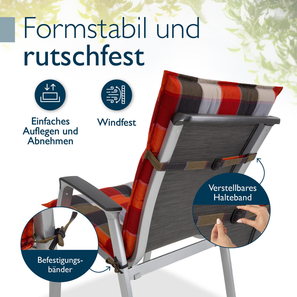 NIEDERLEHNERAUFLAGE Sun-NL 105/50/8cm Orange-Grün-Kariert - Multicolor, Textil (50/8/105cm) - Beautissu 