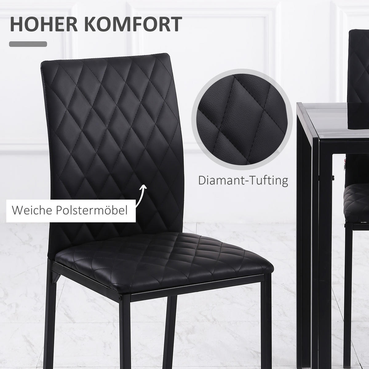 ESSZIMMERSTUHL, 4er-Set Essstuhl, Gepolsterte Esszimmerstühle aus Kunstleder - Schwarz, Kunststoff (50/91/41cm) - HOMCOM