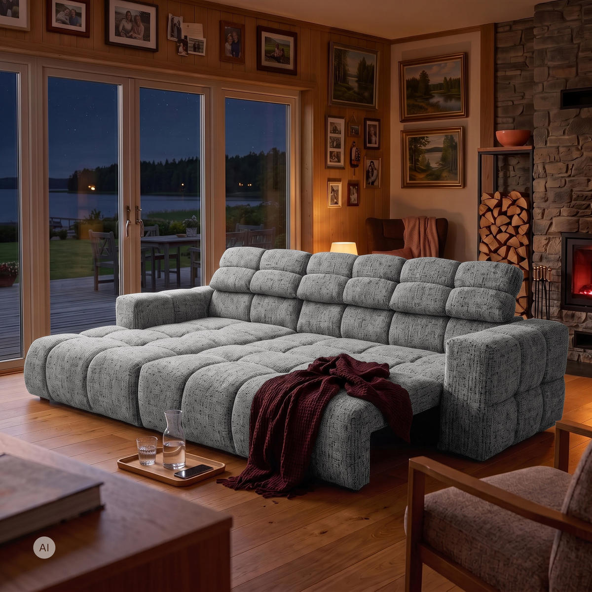ECKSOFA TENDER Links mit Schlaffunktion und Verstellbare Kopfstützen, Chenille grau - Schwarz/Grau, Holz/Kunststoff (315/176cm) - Muffo