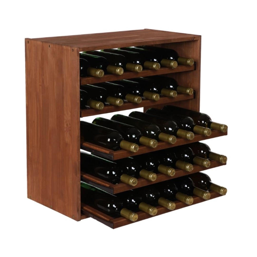 WEINREGAL Vincellar Mod 60x60x30 cm Auszug Modul Für 30 Flaschen mit Ausziehbaren Ebenen Massives Kiefernholz Braun Geölt - Braun, Holz (60/60/30cm) - PROREGAL