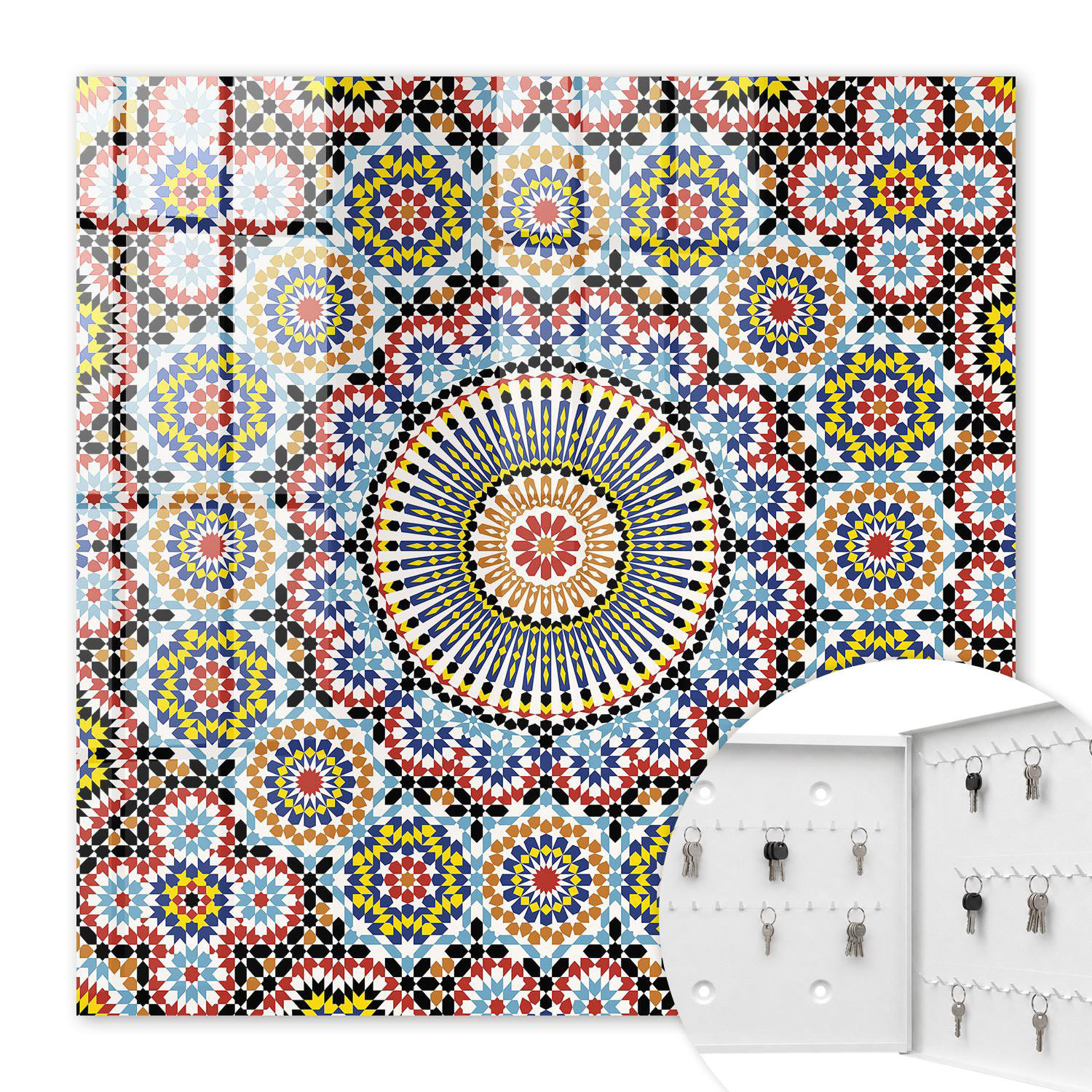 SCHLÜSSELBOX Weiß 30x30 cm – Türöffnung nach rechts - Mosaikmuster - Blau, Metall (30/30/5cm) - TULUP