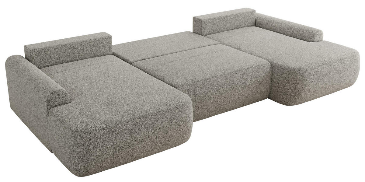 WOHNLANDSCHAFT CUBO U Hellgrau Struktur - Hellgrau/Schwarz, Kunststoff/Textil (370/100/187cm) - MKS