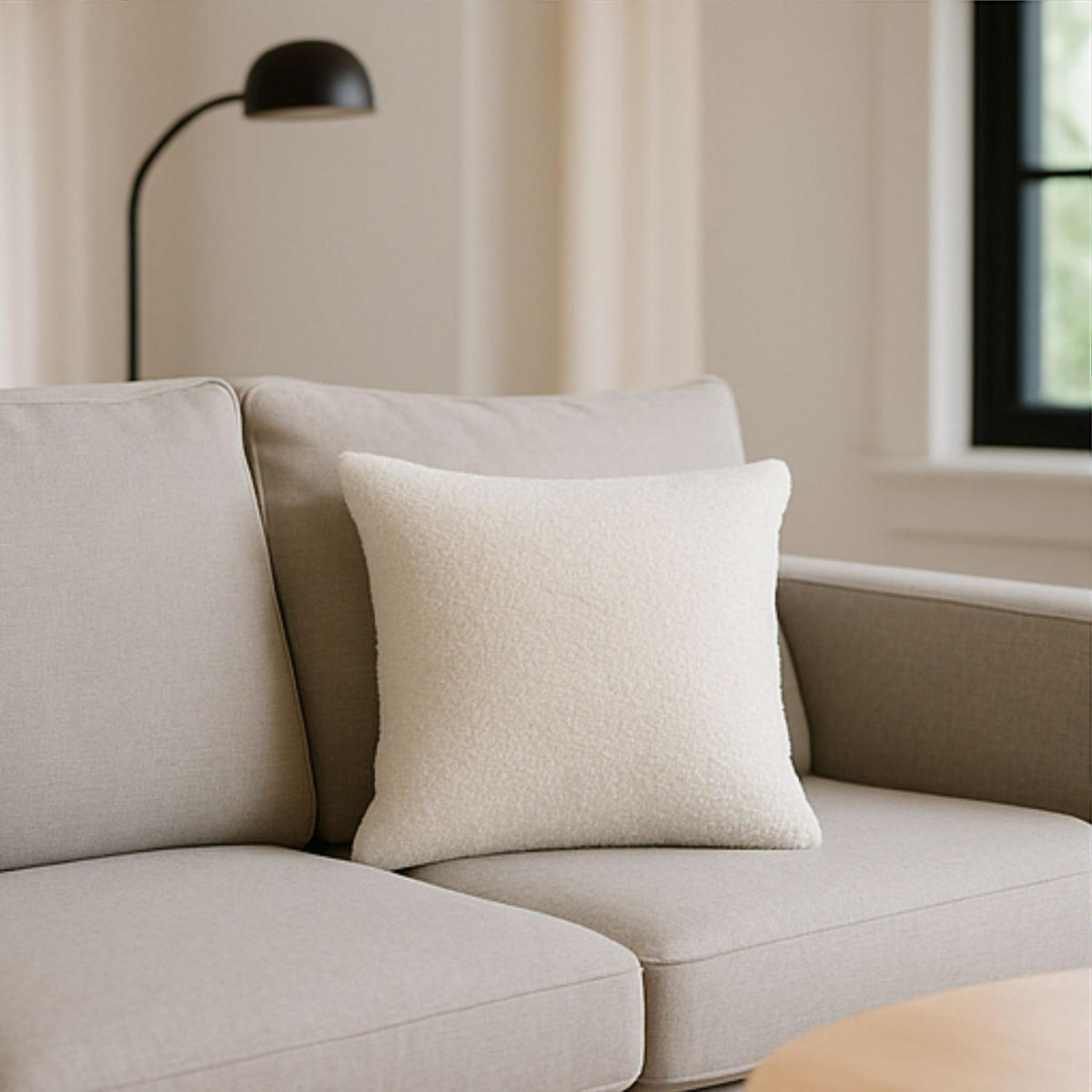 FELLKISSEN, Bouclé Teddy Zierkissen Natur Flauschkissen Dekokissen 40x40cm - Naturfarben, Textil (40/40cm) - nordic coast company