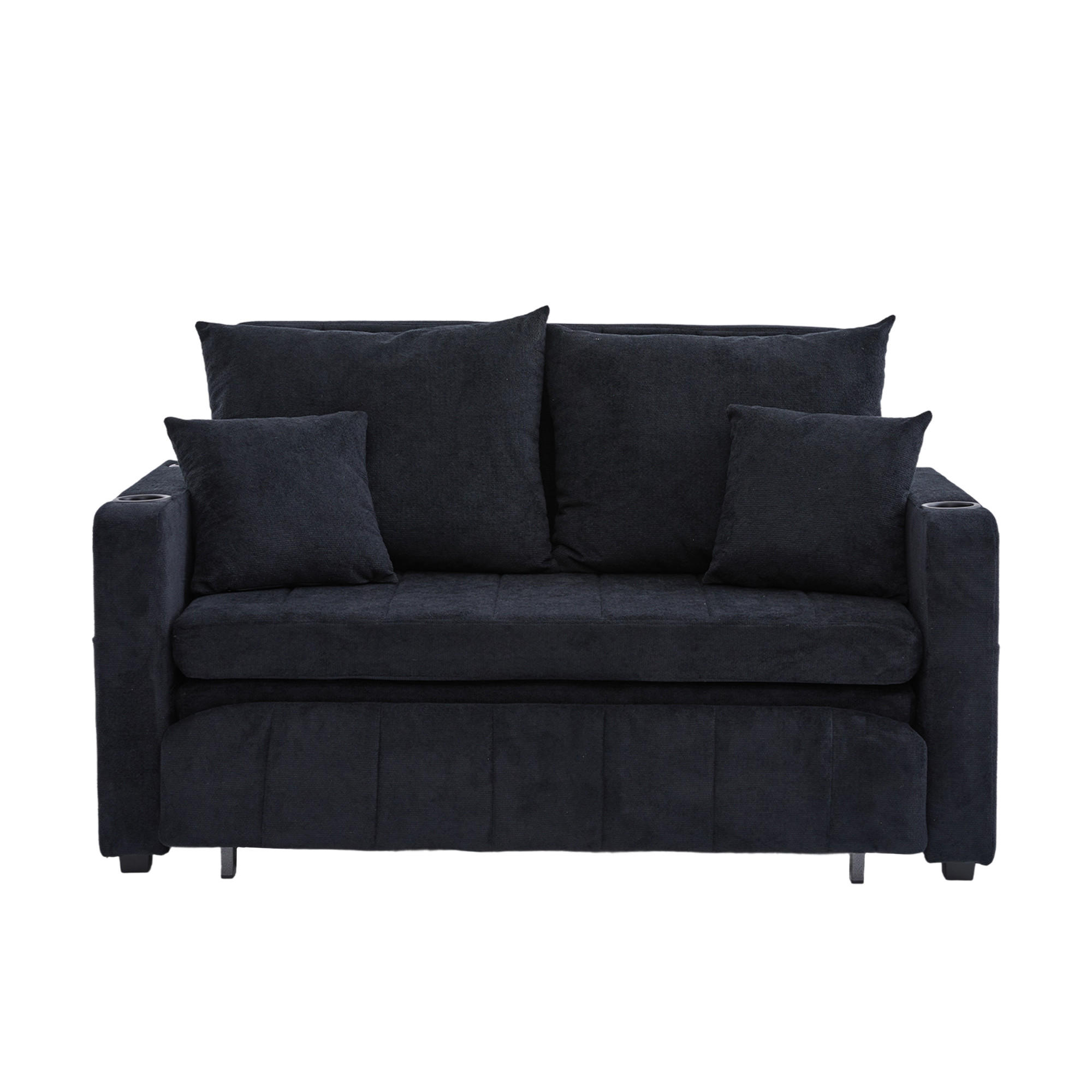 SCHLAFSOFA 139/73/83 cm Schwarz mit Aufbewahrungstaschen, USB-Ladefunktion und Getränkehalter - Schwarz, Textil (139/83/73cm) - Oxeza