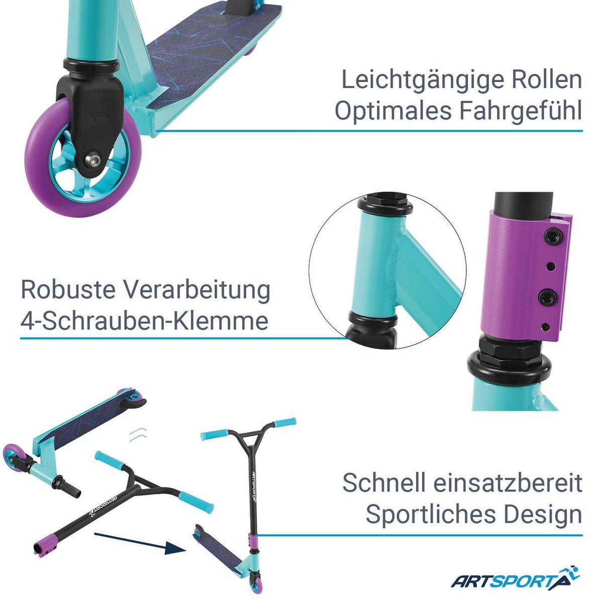 STUNTSCOOTER Retro Purple - Lila, Metall (84/47/84cm) - Artsport