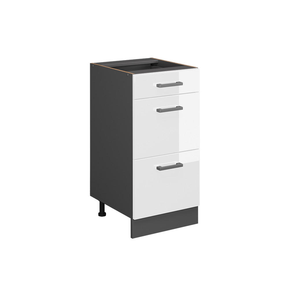 KÜCHENUNTERSCHRANK R-Line Weiß Hochglanz 40 cm mit Schubladen, ohne AP - Weiß Hochglanz/Anthrazit, Holzwerkstoff (40/81.6/46cm) - Vicco