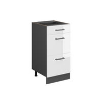 KÜCHENUNTERSCHRANK R-Line Weiß Hochglanz 40 cm mit Schubladen, ohne AP - Weiß Hochglanz/Anthrazit, Holzwerkstoff (40/81.6/46cm) - Vicco