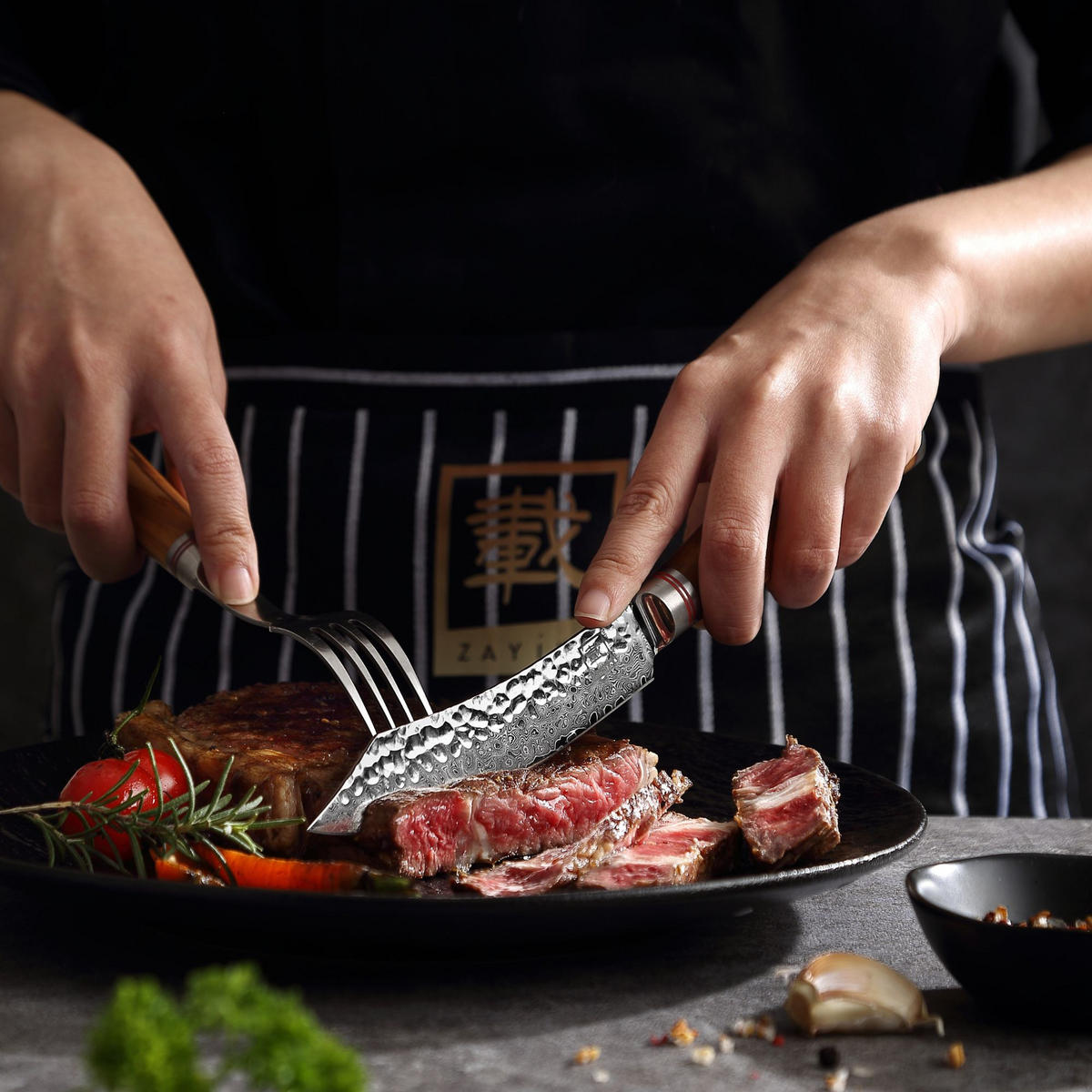 2ER STEAKBESTECK-SET 12 cm - Braun, Holz/Metall - Zayiko