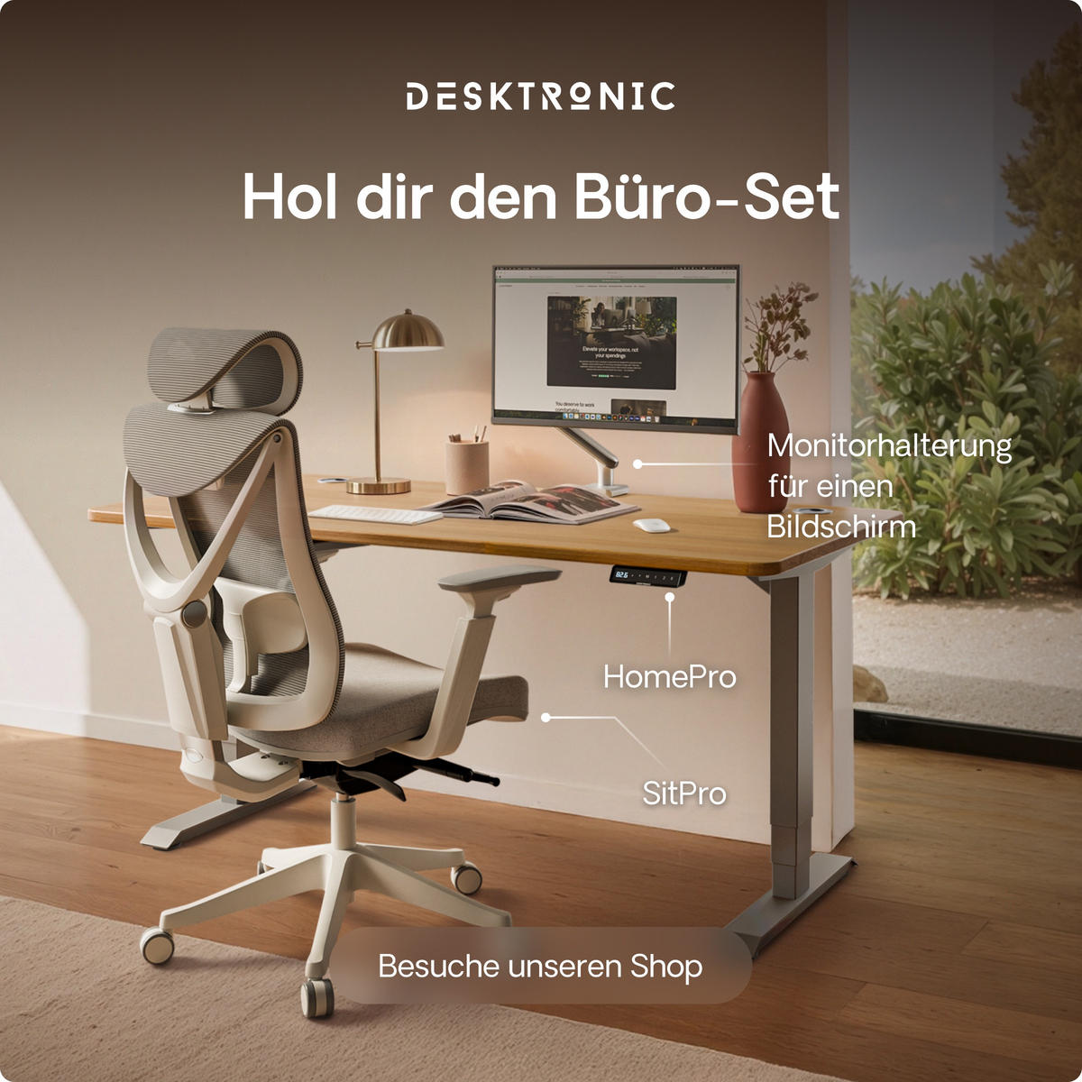 SCHREIBTISCH Elektrisch Höhenverstellbarer HomePro 200x80cm Grau/Massive Eiche mit Memory-Funktion, Anti-Kollisions Technologie - Eichefarben/Grau, Holz (80/200/63.5cm) - Desktronic