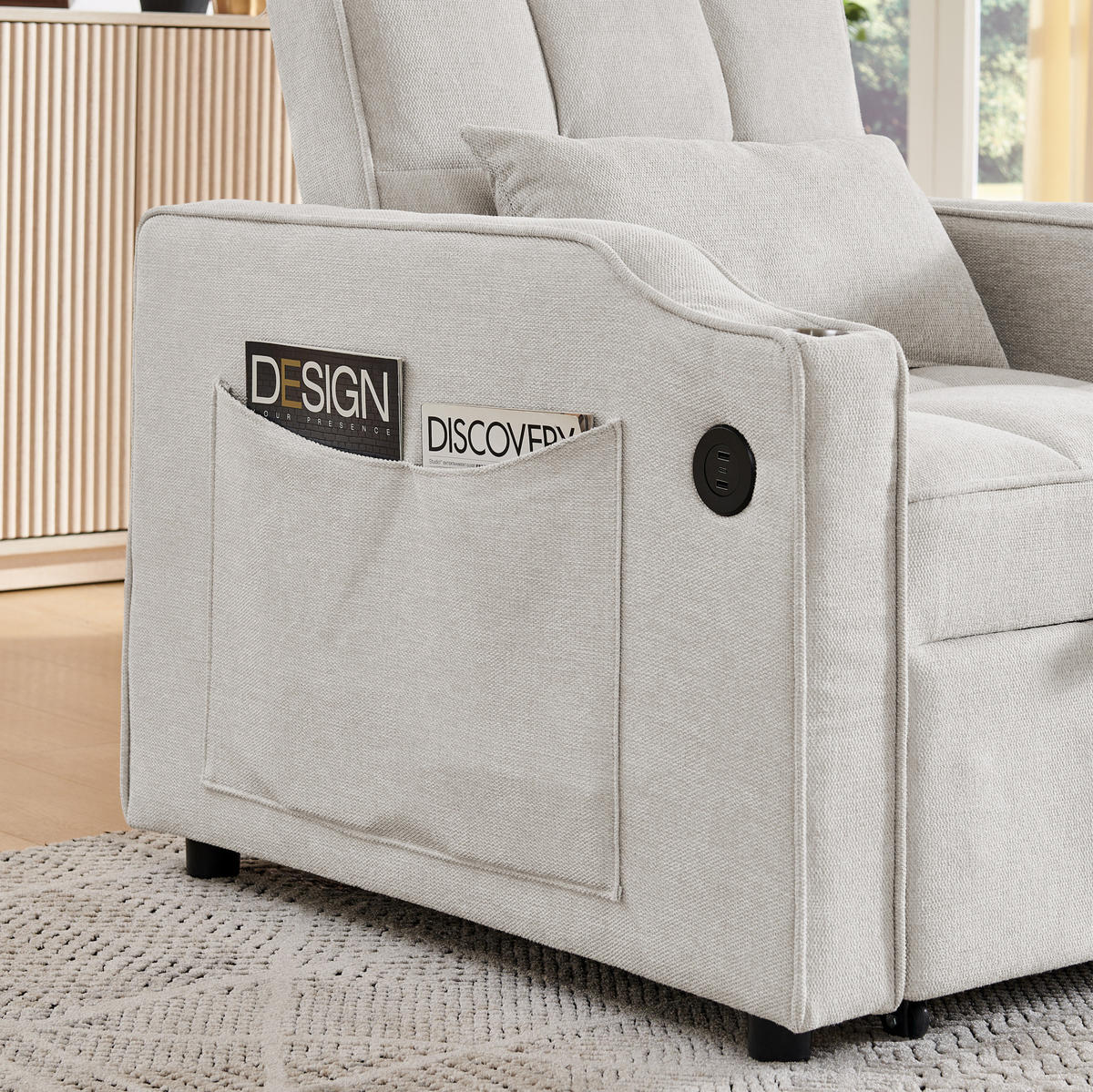 SCHLAFSESSEL 3-in-1 mit Liegefunktion 190 cm Holz/Stoff Beige - Beige, Holz (85/86/190cm) - Meubliv