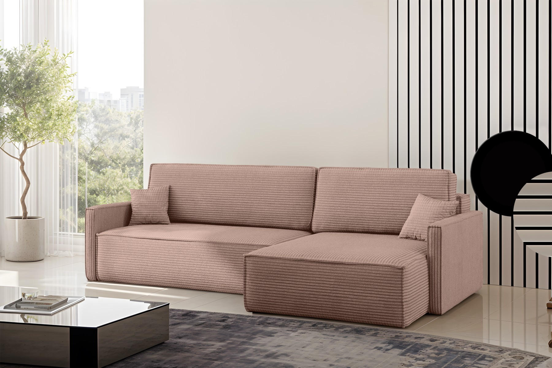 SCHLAFSOFA Carlos, Ecksofa L-Form mit schlaffunktion und bettkasten Stoff Poso Rosa Rechts - Rosa, Holz (250/83/142cm) - Kaiser Möbel