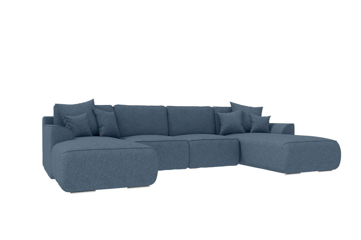 WOHNLANDSCHAFT GUSTO Strukturstoff Dunkelblau inkl. Schlaffunktion - Chromfarben/Dunkelblau, Kunststoff/Textil (306/96/194cm) - 99rooms