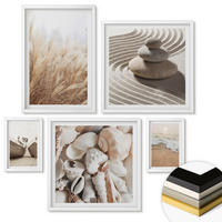 WANDBILDER 5er-Set - 50x50 cm & 20x30 cm & 40x60 cm Weißer Rahmen - Wolkenmeer, Traumfänger, Gras - Weiß, Kunststoff (40/60cm) - ArtPrintCave