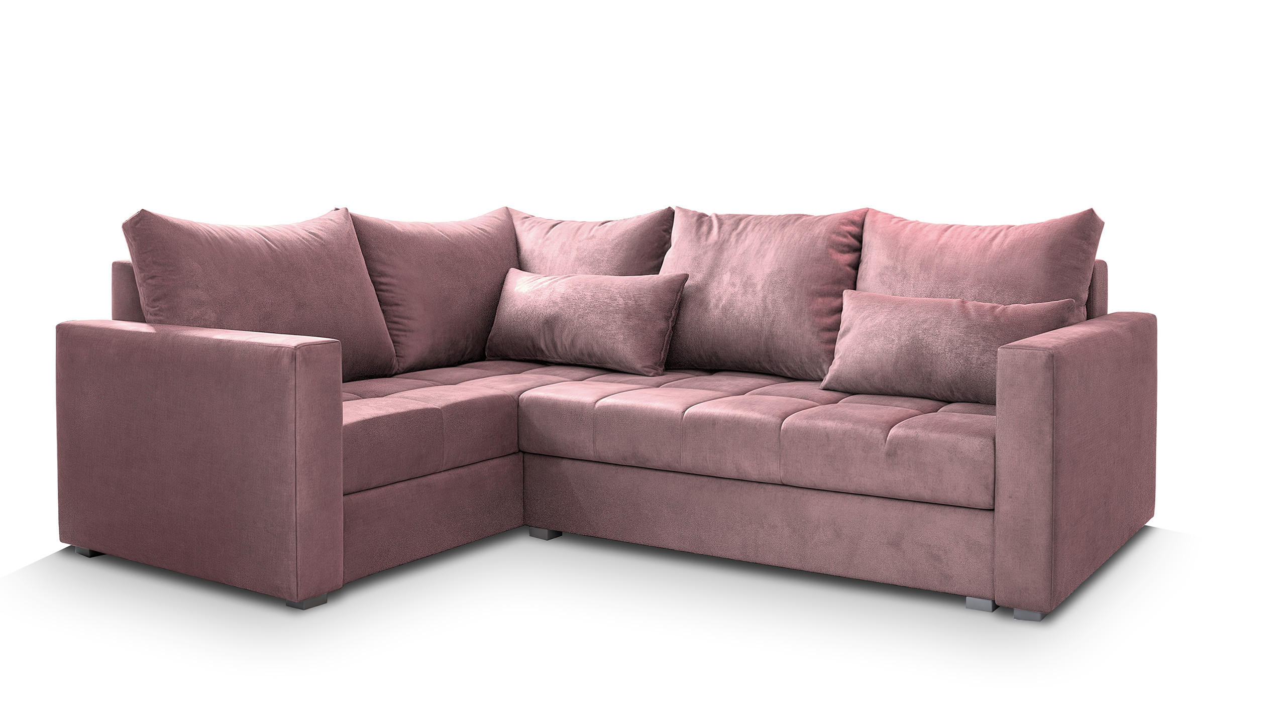 ECKSOFA LIRENO L-S Rosa Plüsch-Stoff mit Schlaffunktion - Rosa, Holz (220/153cm) - MASSENO