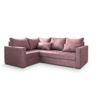 ECKSOFA LIRENO L-S Rosa Plüsch-Stoff mit Schlaffunktion - Rosa, Holz (220/153cm) - MASSENO