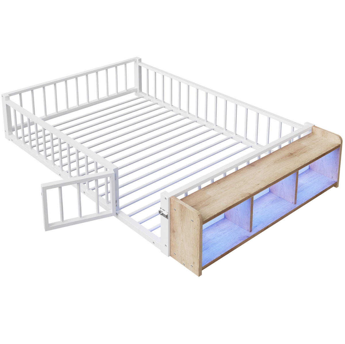 KINDERBETT 140/200 cm aus Metall/MDF mit Schutzgeländer und LED-Beleuchtung Weiß - Weiß, Holzwerkstoff (140/200cm) - Modenvie