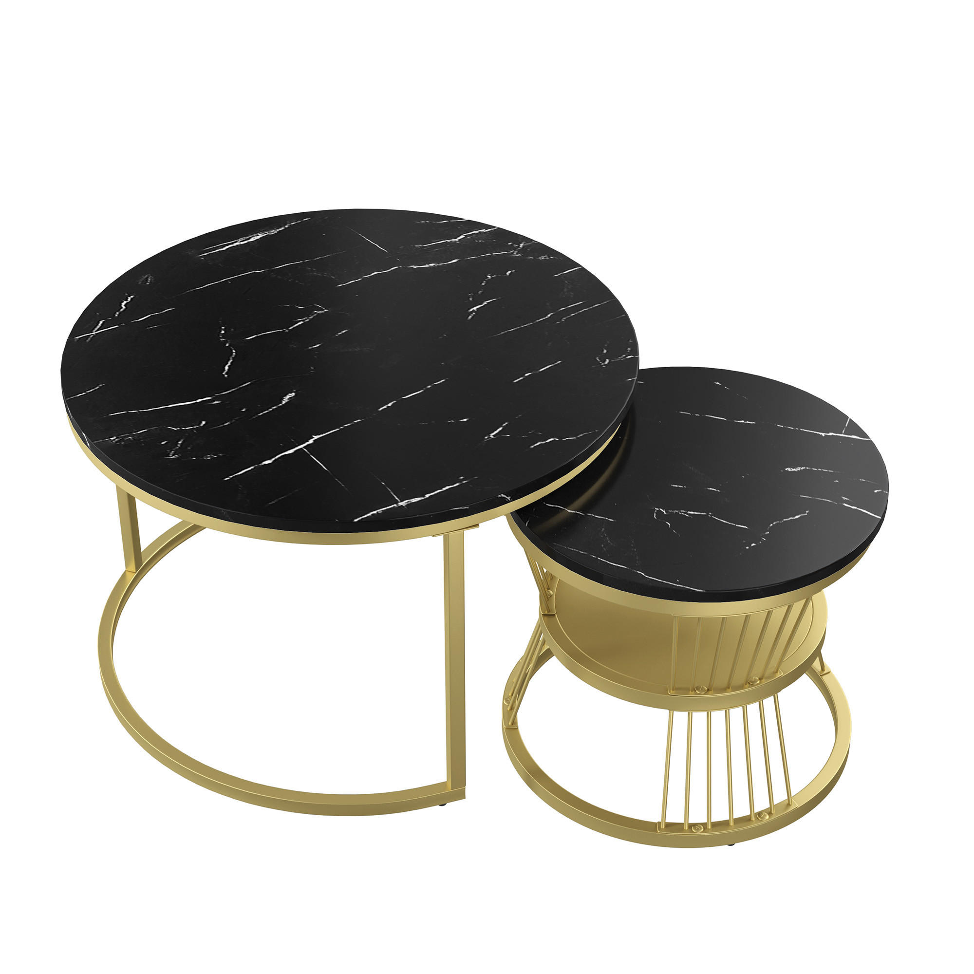 COUCHTISCH 2er Set Beistelltisch Rund, Schwarz - Schwarz, Metall (70/70/45.5cm)