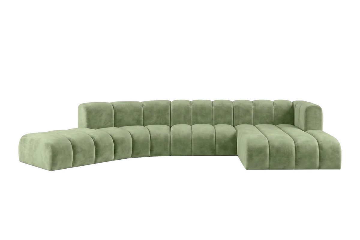 ECKSOFA Modulares In L-Form, Velvet-Stoff Riviera, Olive, Rechts, GRAND Round - Olivgrün, Holz (445/179cm) - Kaiser Möbel