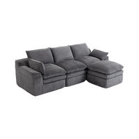 ECKSOFA DE-33776 3-Sitzer mit Hocker Dunkelgrau - Dunkelgrau, Metall (263/167cm) - ComfortXL