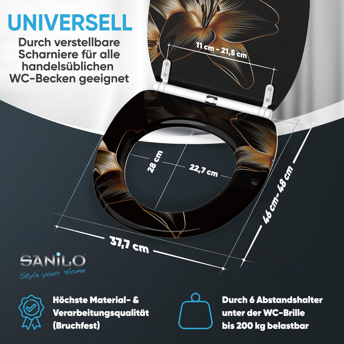 WC-SITZ mit Absenkautomatik & Top Fix Aurelia - Schwarz, Holzwerkstoff (37.7/5.5/48cm) - Sanilo