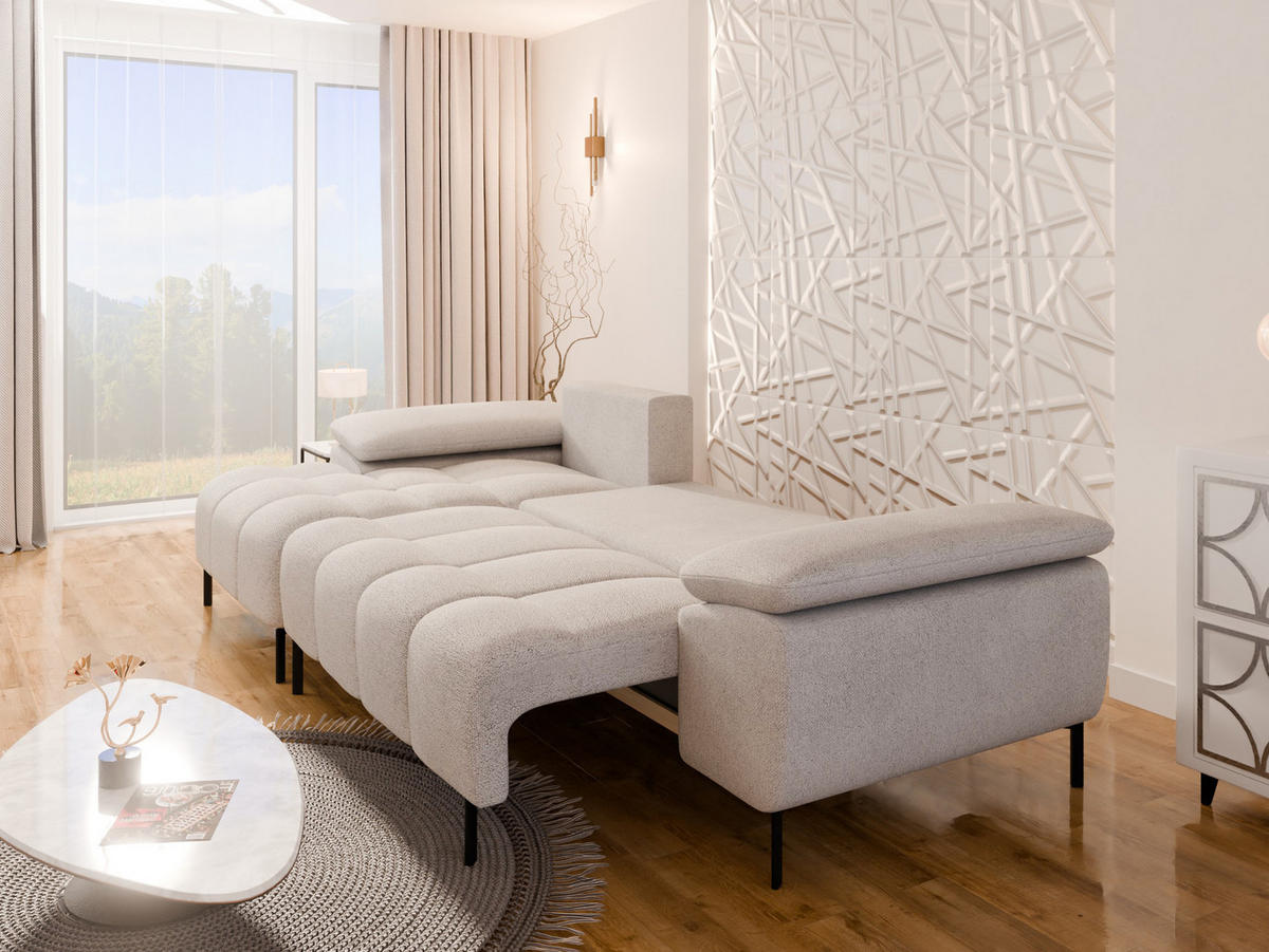 ECKSCHLAFSOFA 4-Sitzer DOLUS – Modernes Ecksofa mit Schlaffunktion Links montierbar , Creme - Creme, Holz (141/277cm) - Panda Möbel