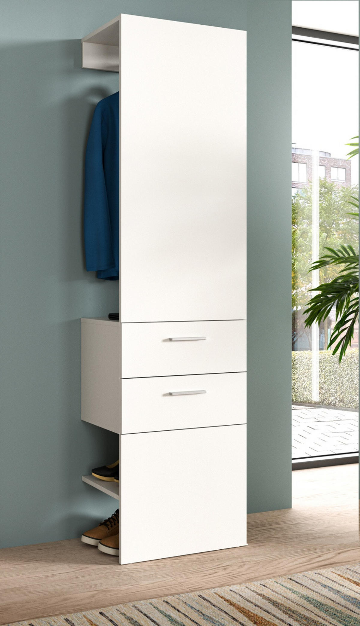 GARDEROBE weiß 52 x 190 cm, Kompaktgarderobe mit Schubladen - Weiß, Glas/Holzwerkstoff (52/190/36cm) - Inn.Furn