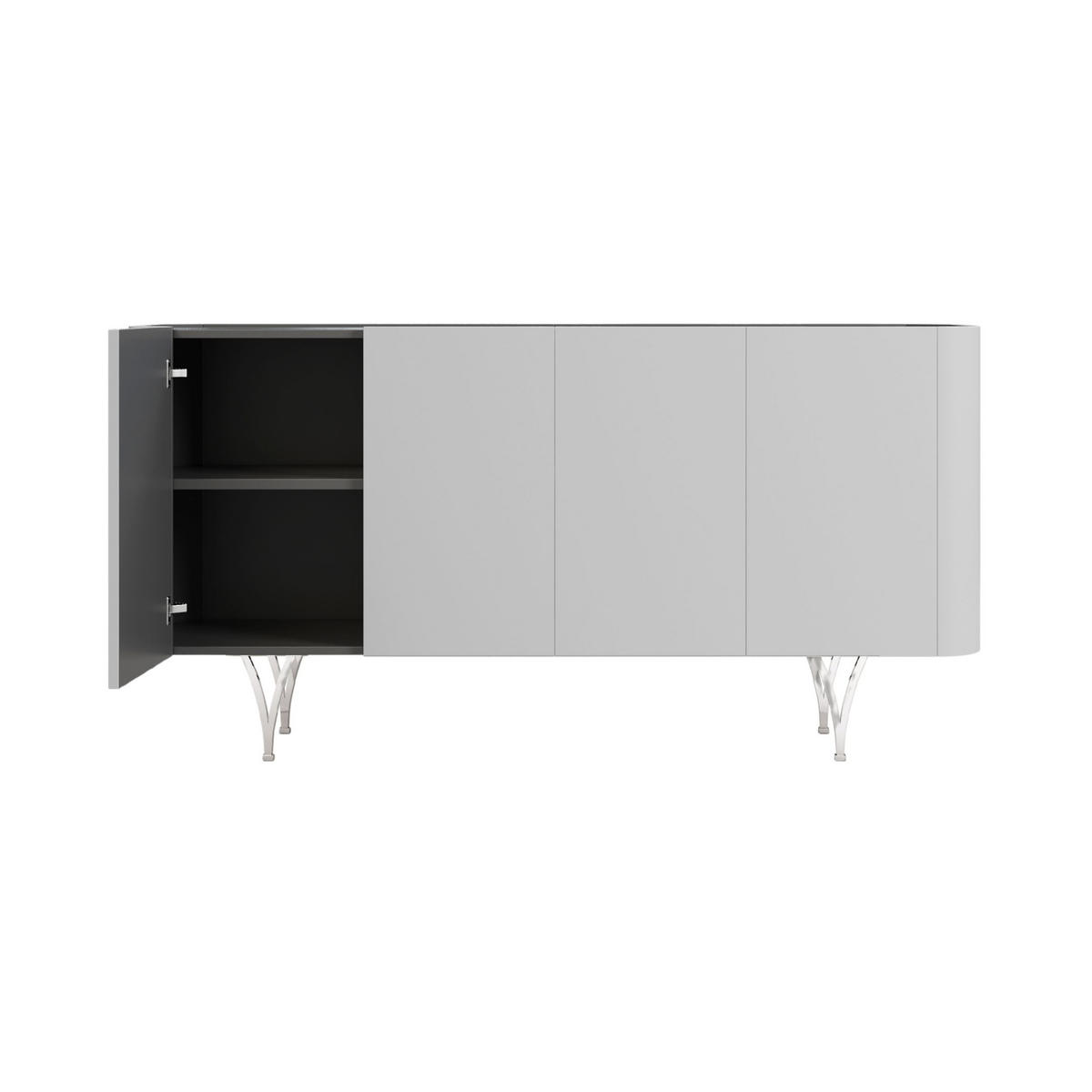 SIDEBOARD Monza, Grau/Schwarz/Silber - Silberfarben/Schwarz, Holzwerkstoff/Metall (160.3/82.6/40cm) - Dancan