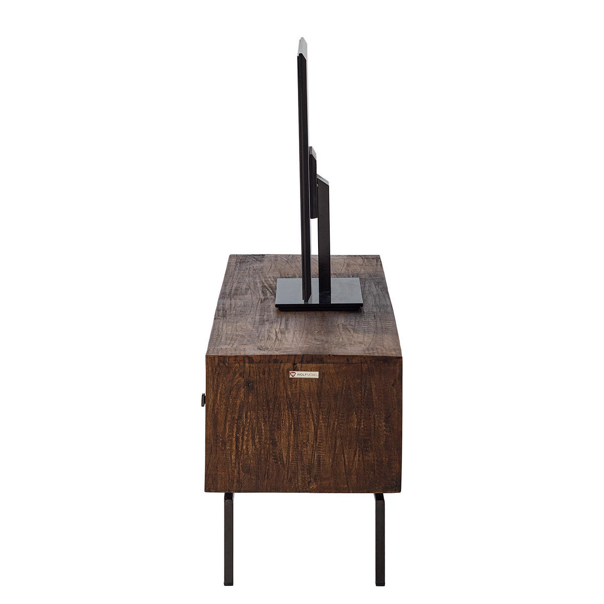 TV-LOWBOARD - Akazie massiv / Metall - Akazie / Schwarz - Akaziefarben, Holz/Metall (148/47/40cm) - home24