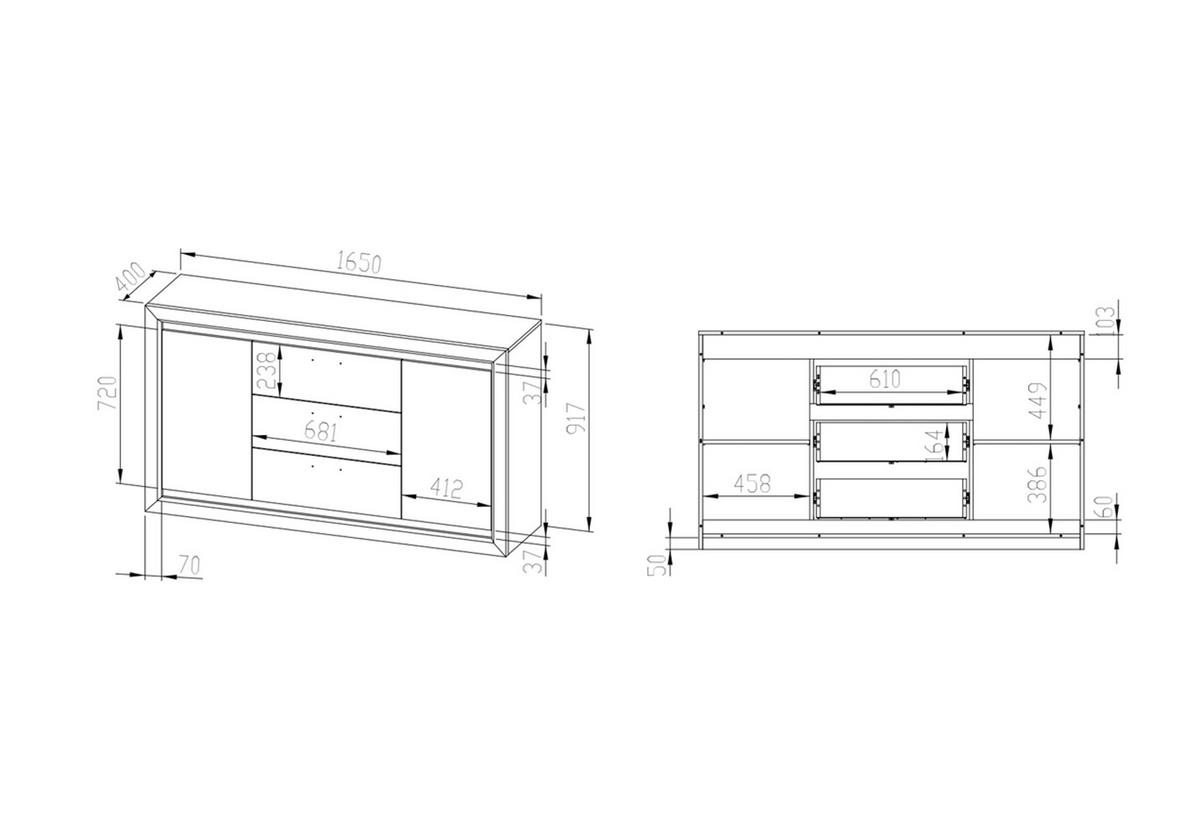 SIDEBOARD Baltica Lefkas Eiche / schwarz 165 / 43 / 94cm - Eichefarben/Braun, Holz/Holzwerkstoff (165/94/43cm) - Feldmann-Wohnen