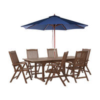 GARTENMÖBEL SET 6-Sitzer mit Sonnenschirm blau Akazienholz dunkelbraun Amantea - Blau/Dunkelbraun, Holz - Beliani