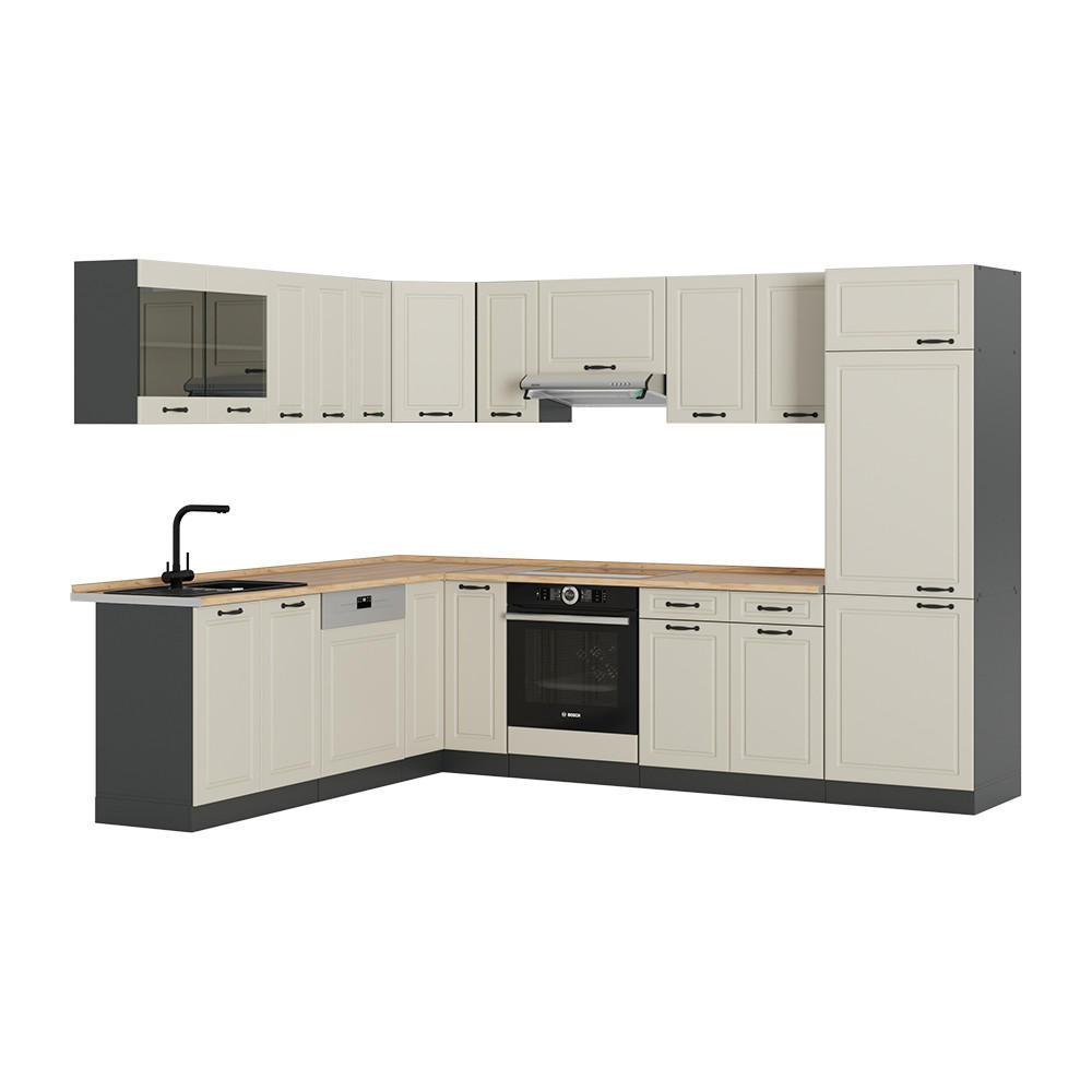 ECKKÜCHE R-Line, Sand Landhaus/Anthrazit, 287 x 227 cm - Beige/Anthrazit, Holzwerkstoff (287/206.8/60cm) - Vicco