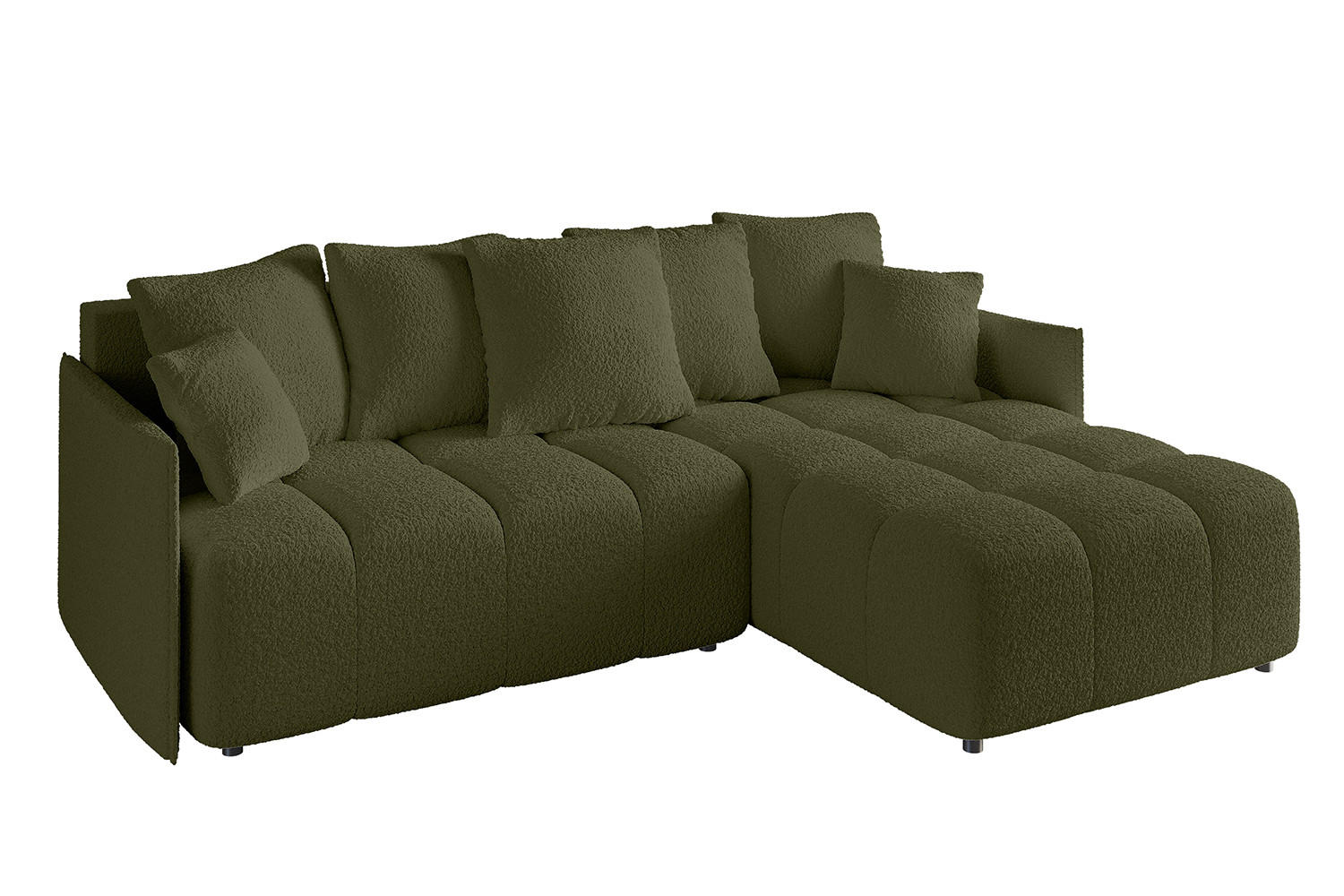 ECKSOFA Ottomane rechts LONLI-L 251x189x68 Olivgrün Bouclé - Olivgrün, Holzwerkstoff/Kunststoff (189/251cm) - ALTDECOR
